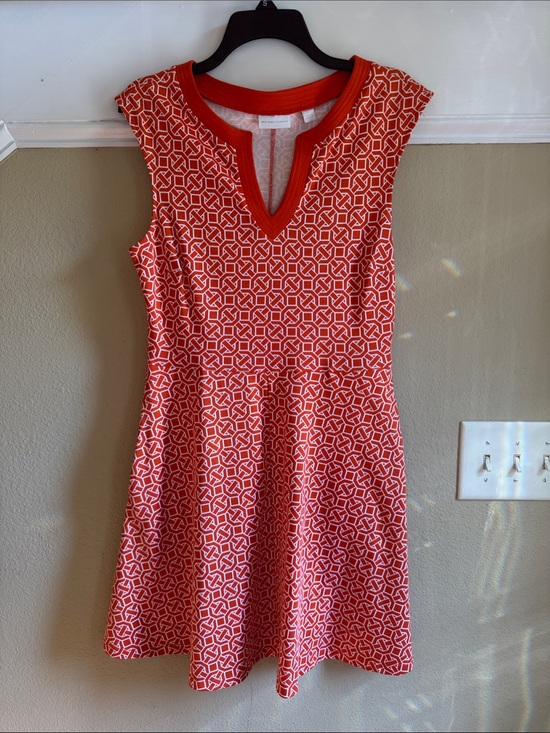 New York & Company Dresses & Skirts - New York & Company Orange and White Geometric Sleeveless Mini Dress